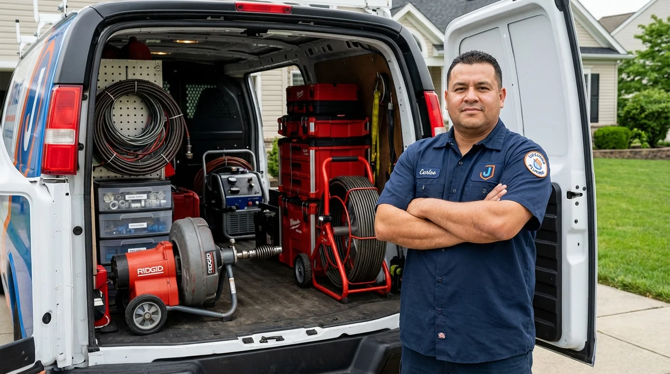 Professional drain cleaning equipment and Johns Plumbing LLC plumber in Prairie Village