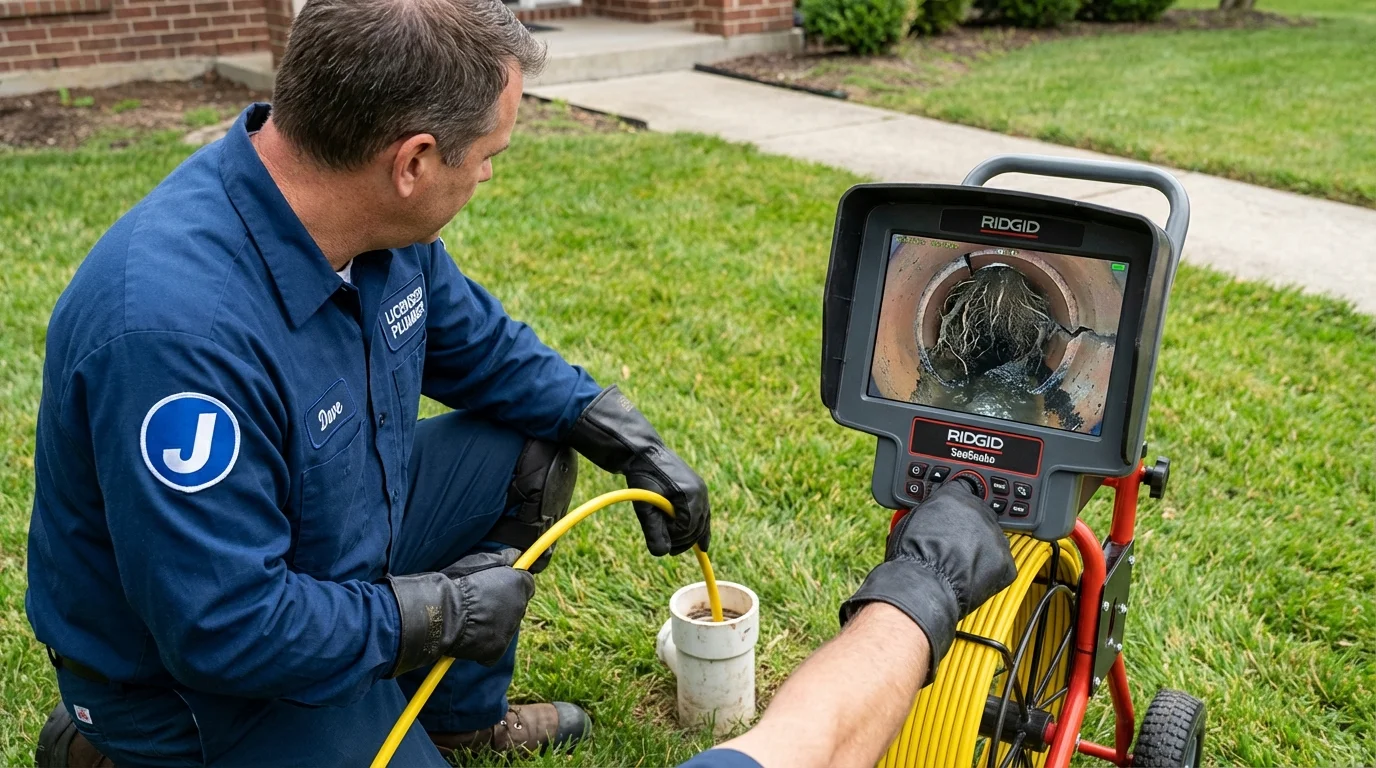 Sewer camera inspection being performed by Johns Plumbing LLC in Prairie Village