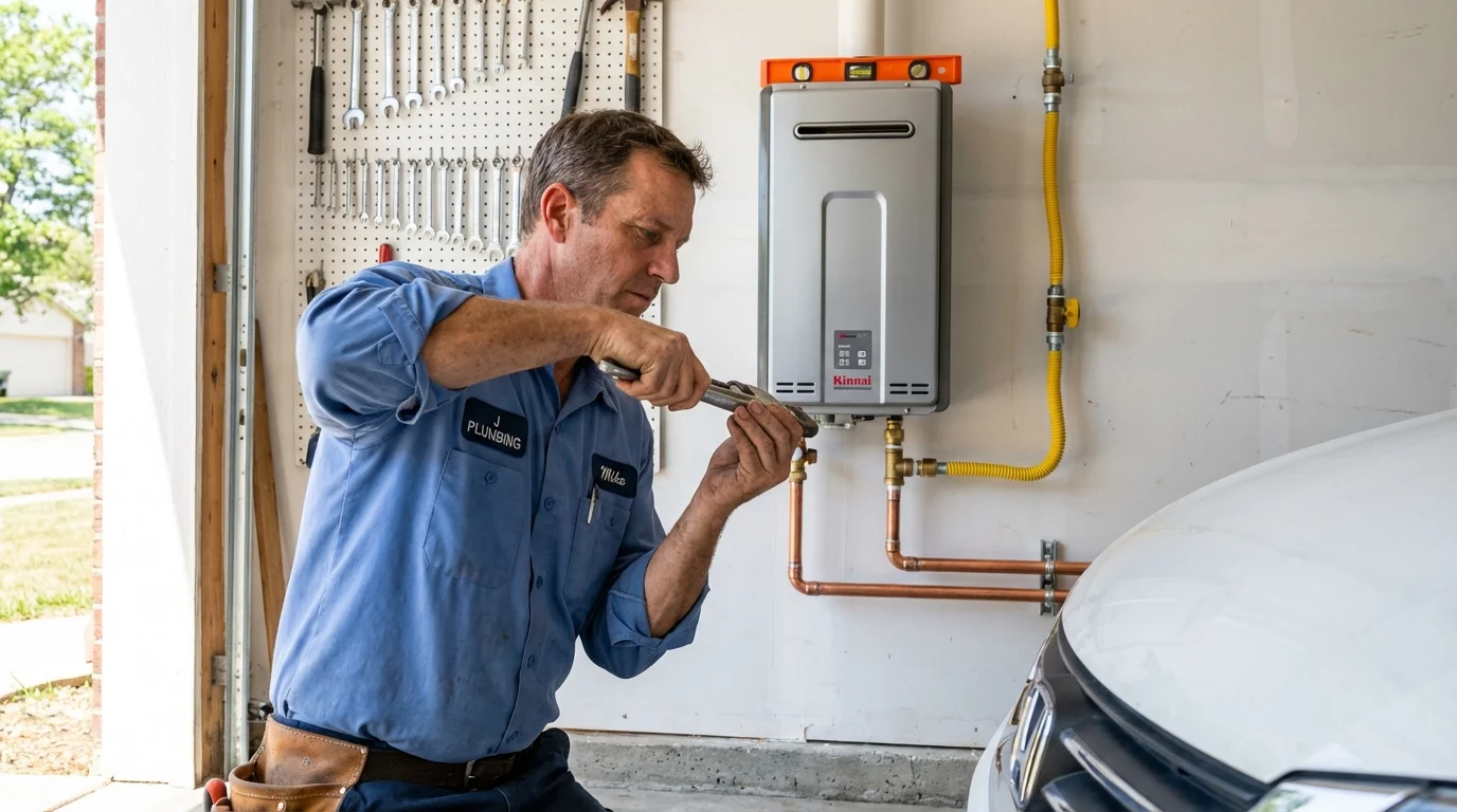 Tankless water heater installation by a Johns Plumbing LLC plumber in Prairie Village